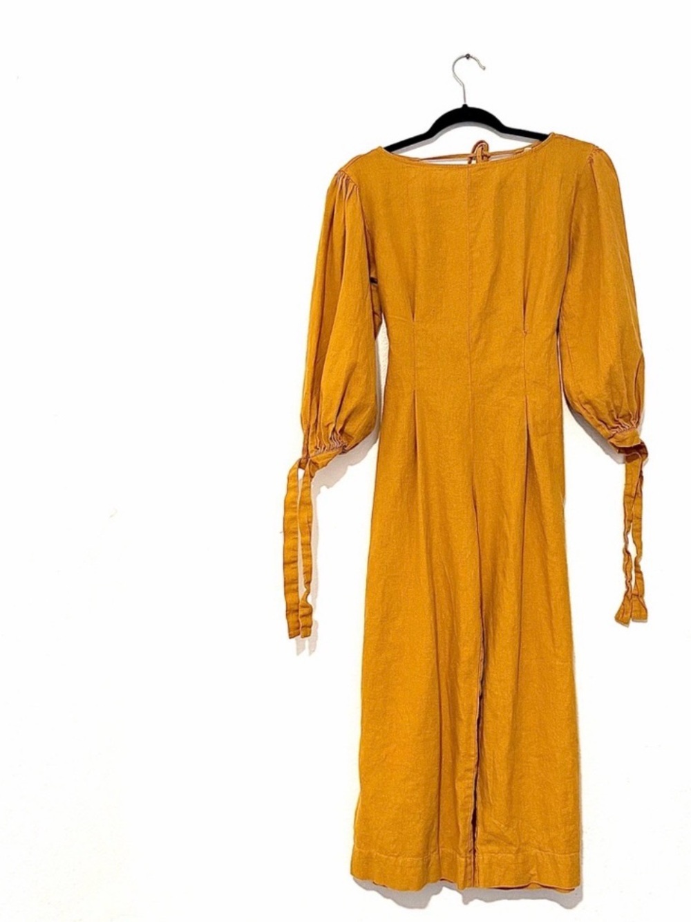 Urban Outfitters Mustard Yellow Linen Pleated Balloon Sleeve Jumpsuit - Picture 2 of 5